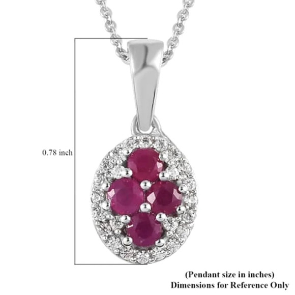 Natural Ruby & Natural White Zircon Style Necklace In 925 Sterling Silver - Picture 10 of 11